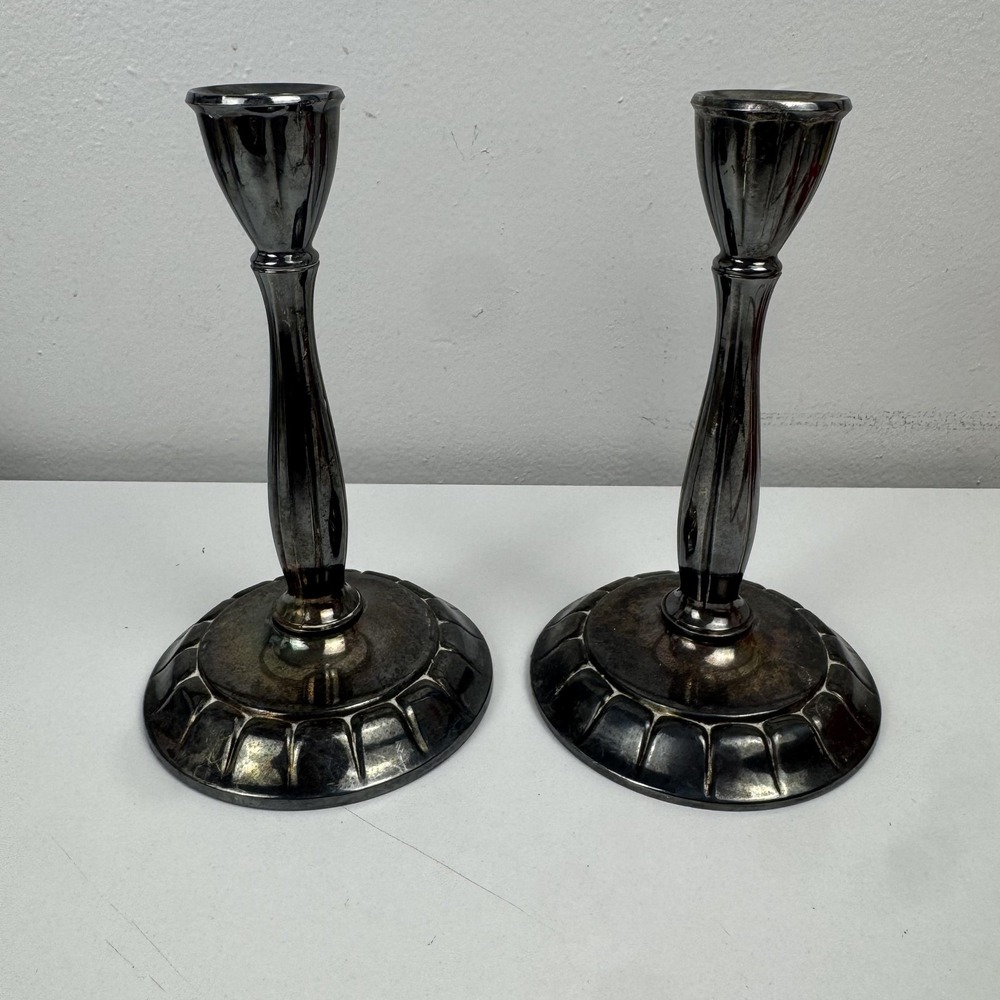 Vtg Wm A Rogers Oneida Silverplate Candlestick MCM Taper Candle Holders academia